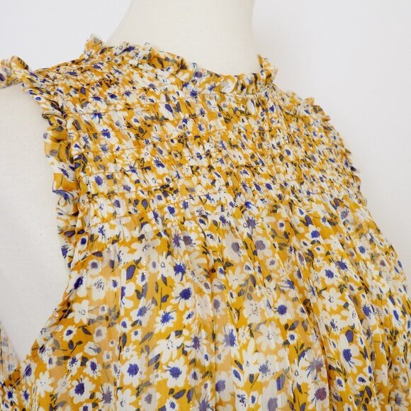 cottagecore boho smocked flowy country floral top sheer metallic - Picture 5 of 9